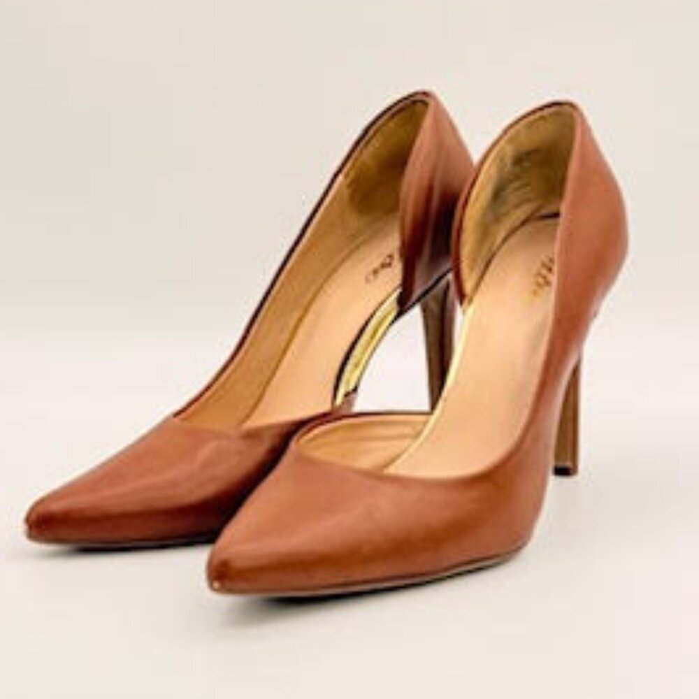 Qupid Pointed Toe Stiletto Heels Brown Faux Leather Women’s Size 7